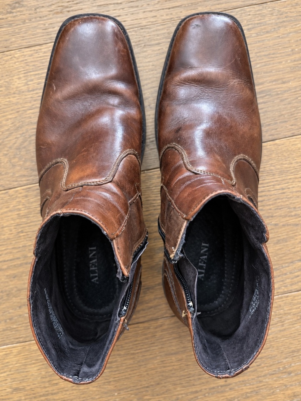 Alfani Men’s Brown Leather Square-Toe Double-Zip Ankle Boots 10.5M